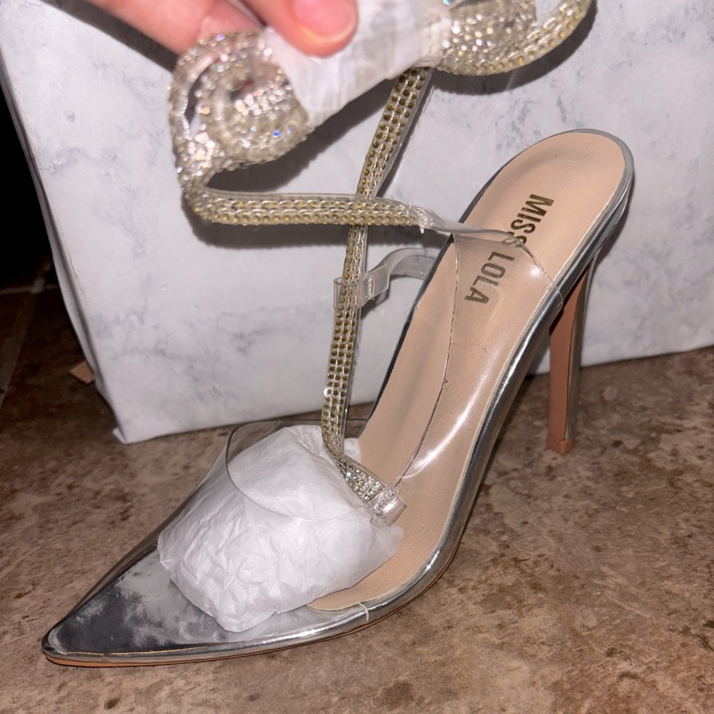 Miss Lola Silver Strappy Heels